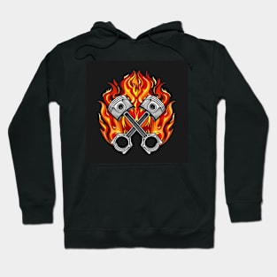 Two Crossed Pistons Burning in Flame Hoodie